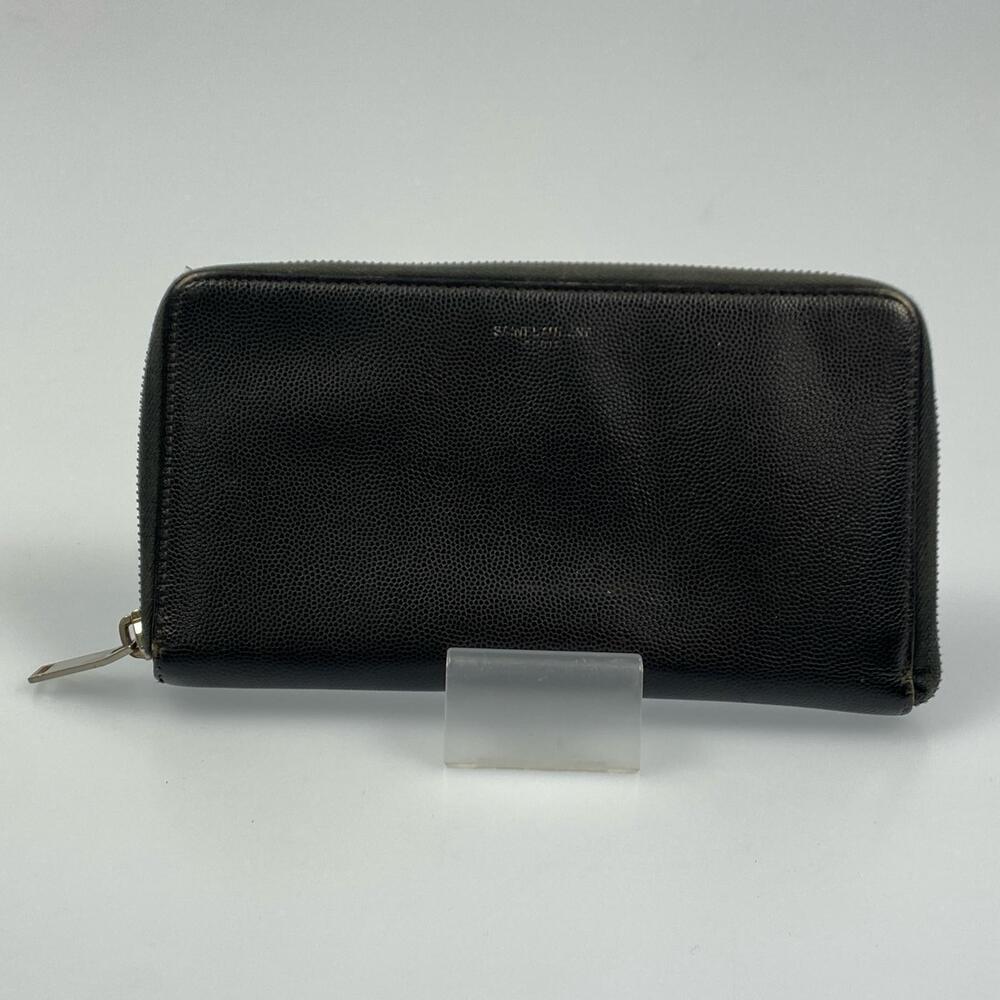Saint Laurent Zipper Long Wallet Round Black